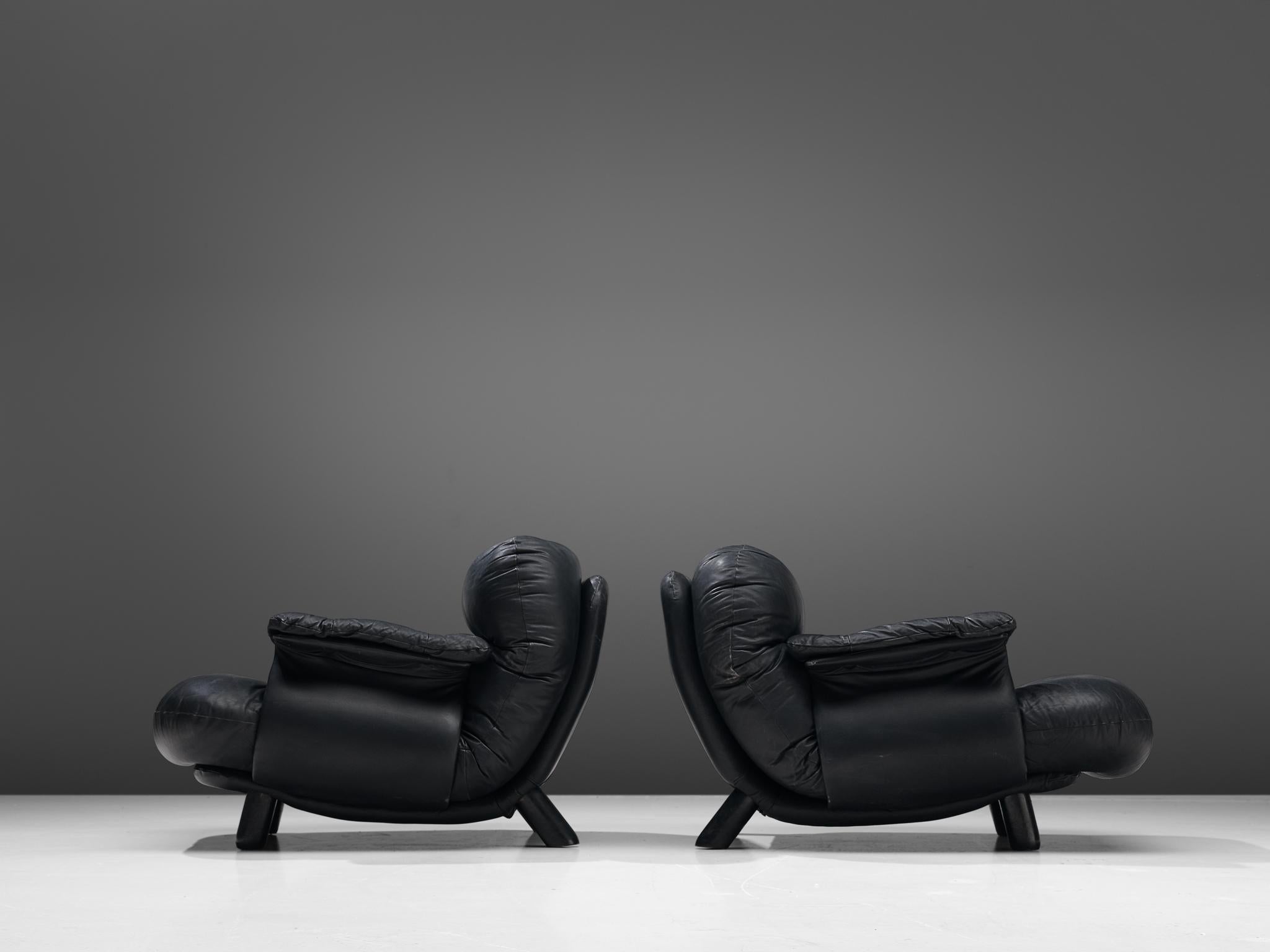 E. Cobianchi Lounge Chairs in Black Leather In Good Condition In Waalwijk, NL