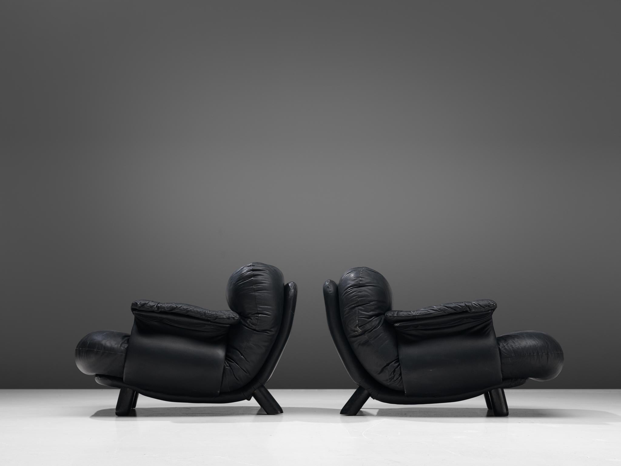 E. Cobianchi Lounge Chairs in Black Leather 2