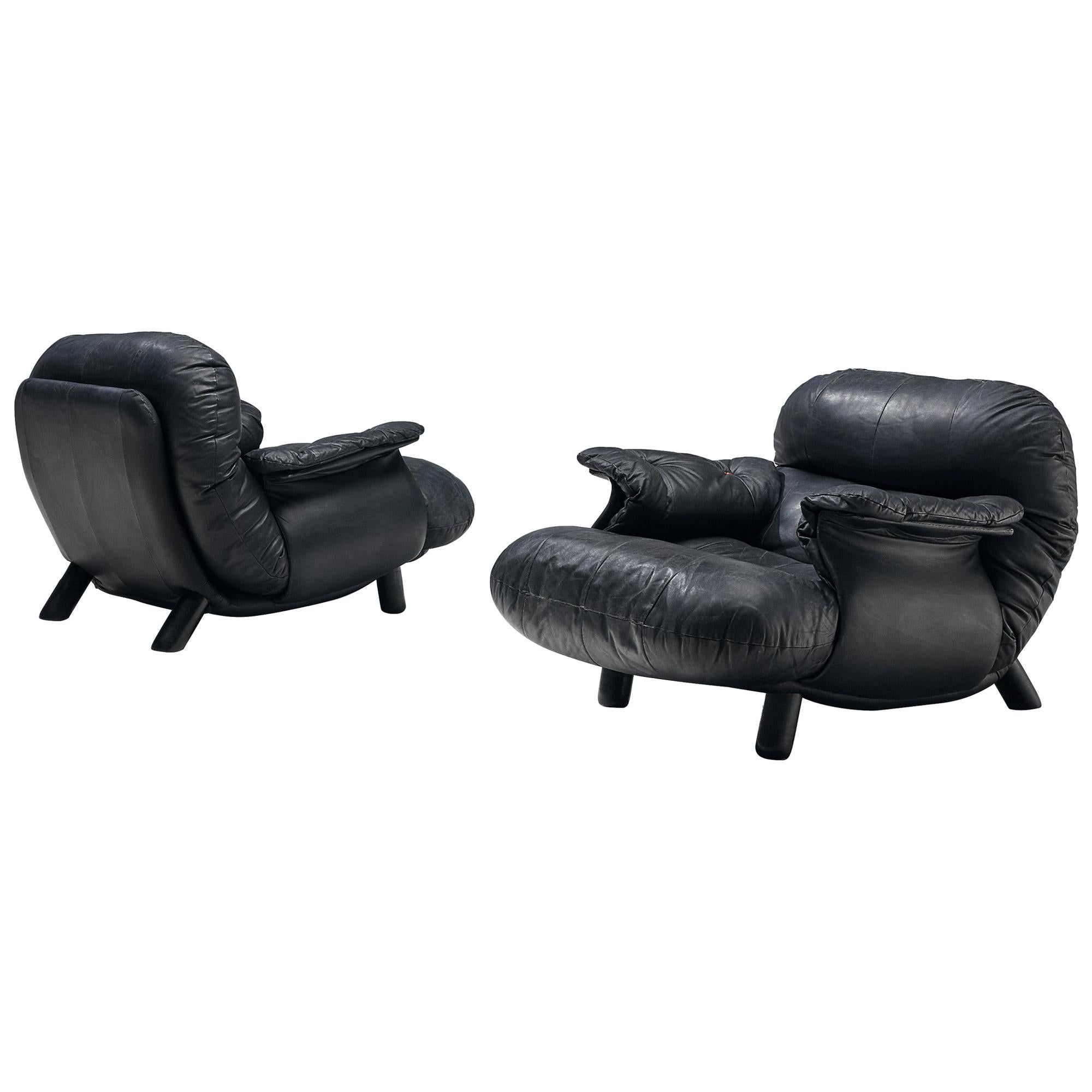 E. Cobianchi Lounge Chairs in Black Leather