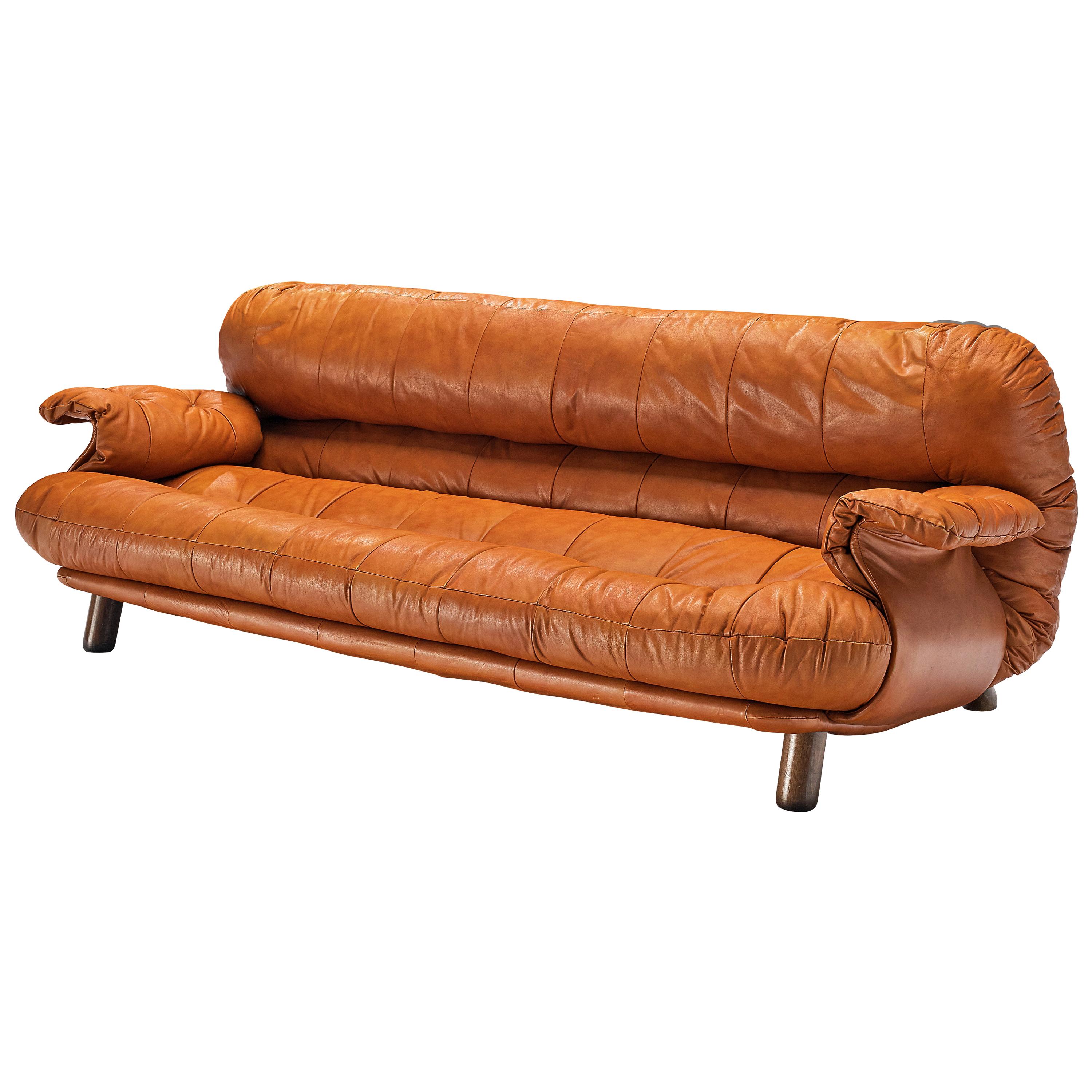 E. Cobianchi Sofa in Tufted Cognac Leather