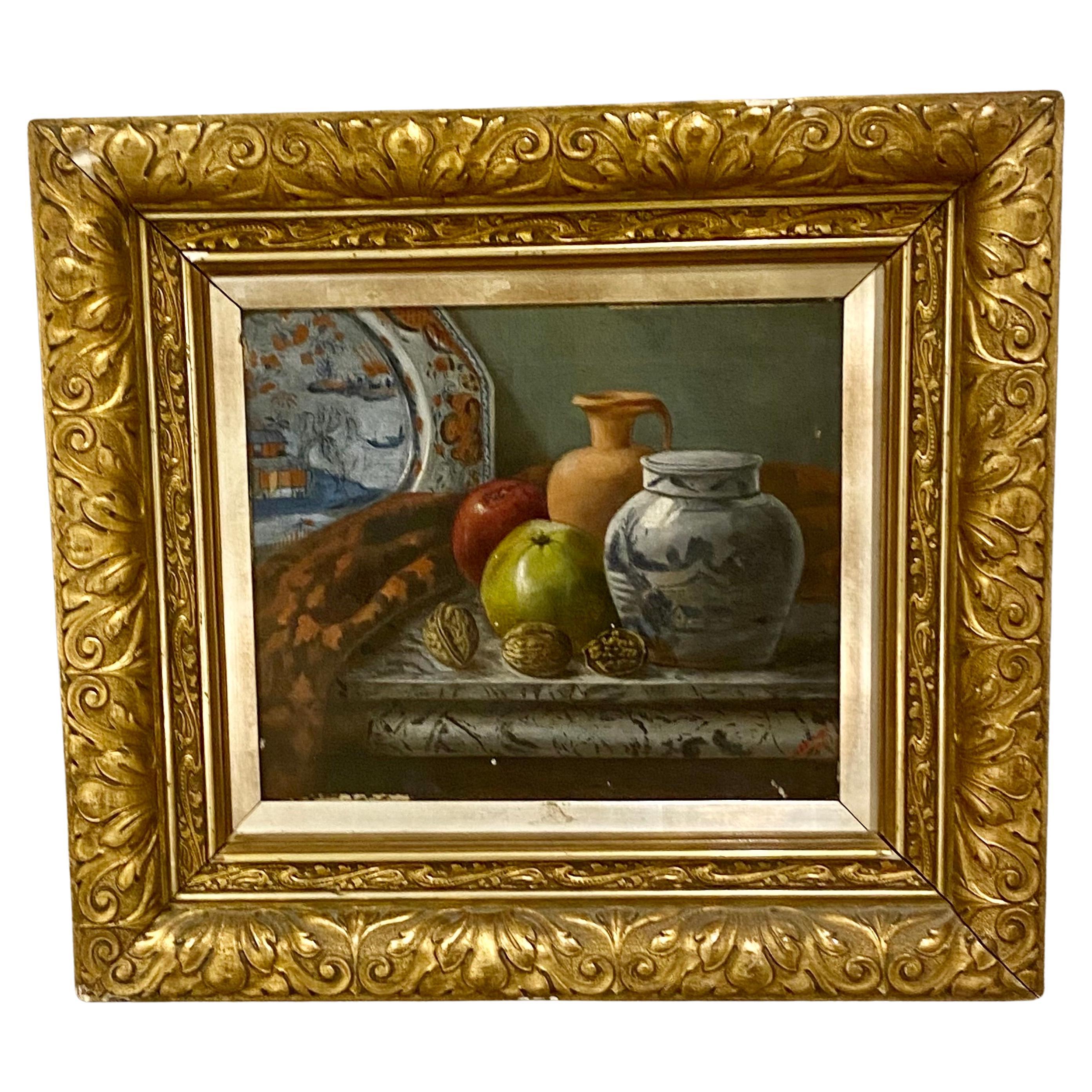 E. Cremer Still Life Painting of Fruit a Chinese Ginger Jar, Etc Antique C 1881 For Sale 3