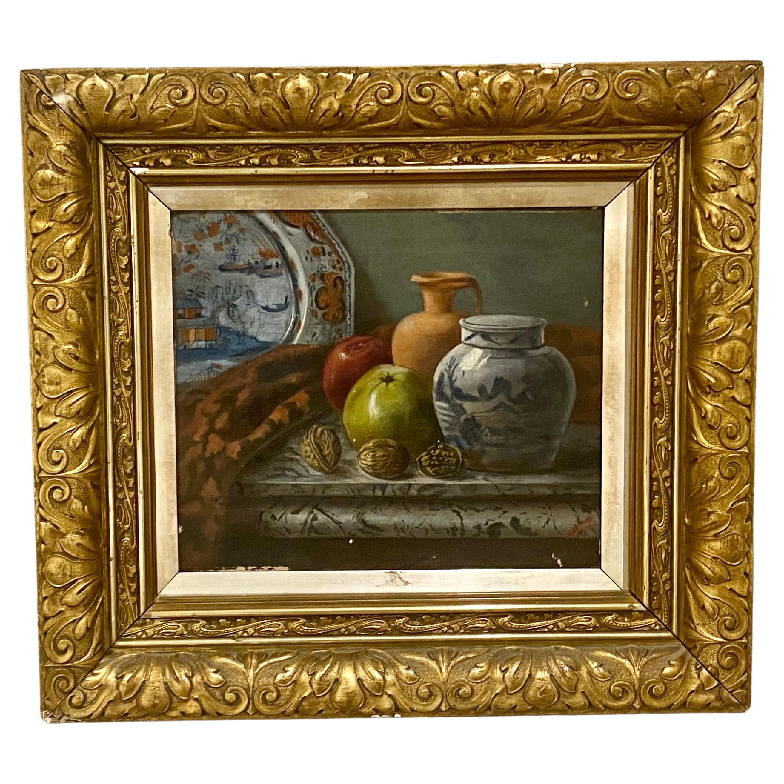 E. Cremer Still Life Painting of Fruit a Chinese Ginger Jar, Etc Antique C 1881 For Sale