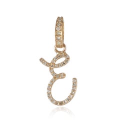 E Cursive Charm Natural Diamond Solid 18k Yellow Gold Letter Pendant Jewelry