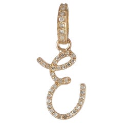 E Cursive Charm Natural Diamond Solid 18k Yellow Gold Letter Pendant Jewelry