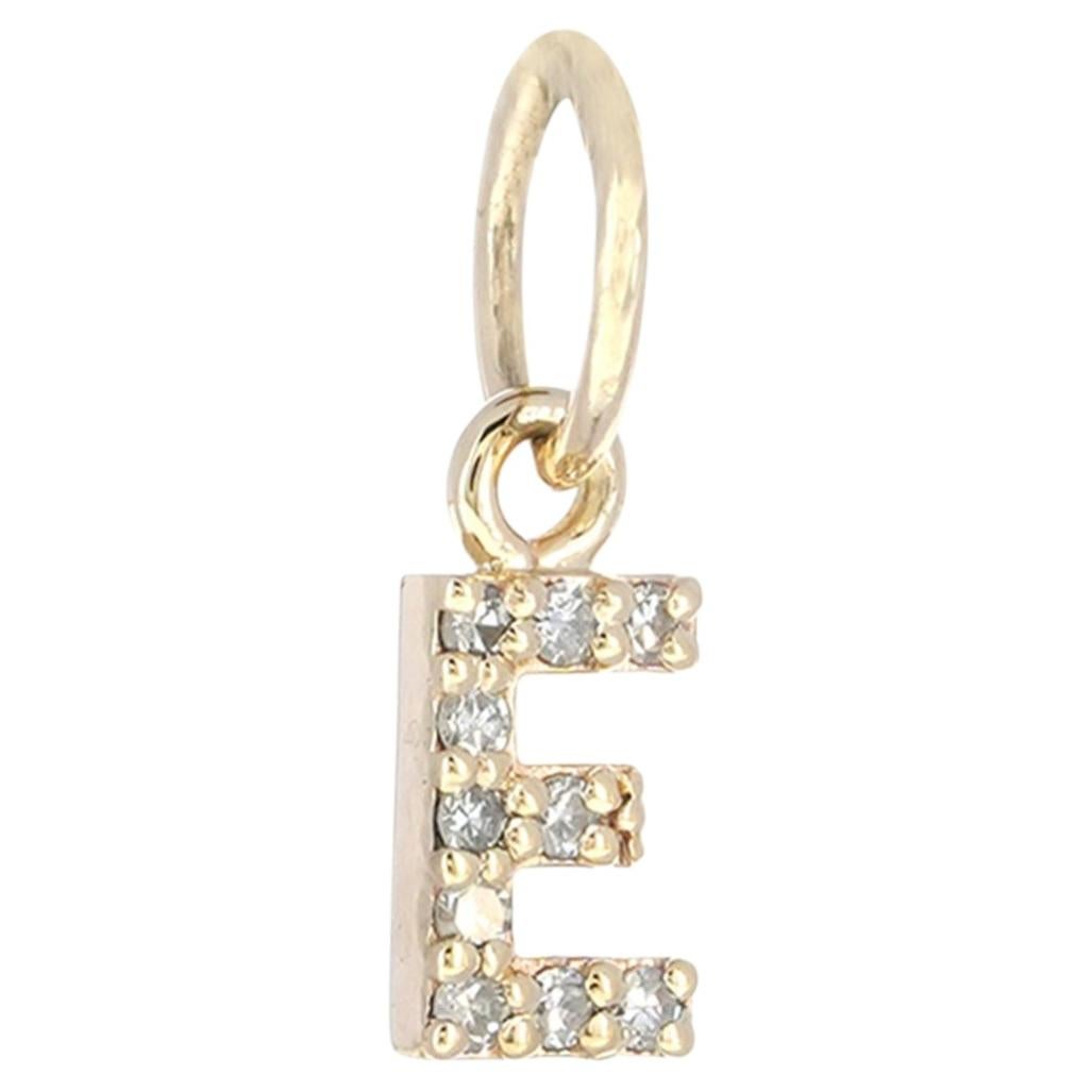 E Dainty Charm - Ciondolo con iniziale in oro giallo massiccio 14k con diamante naturale