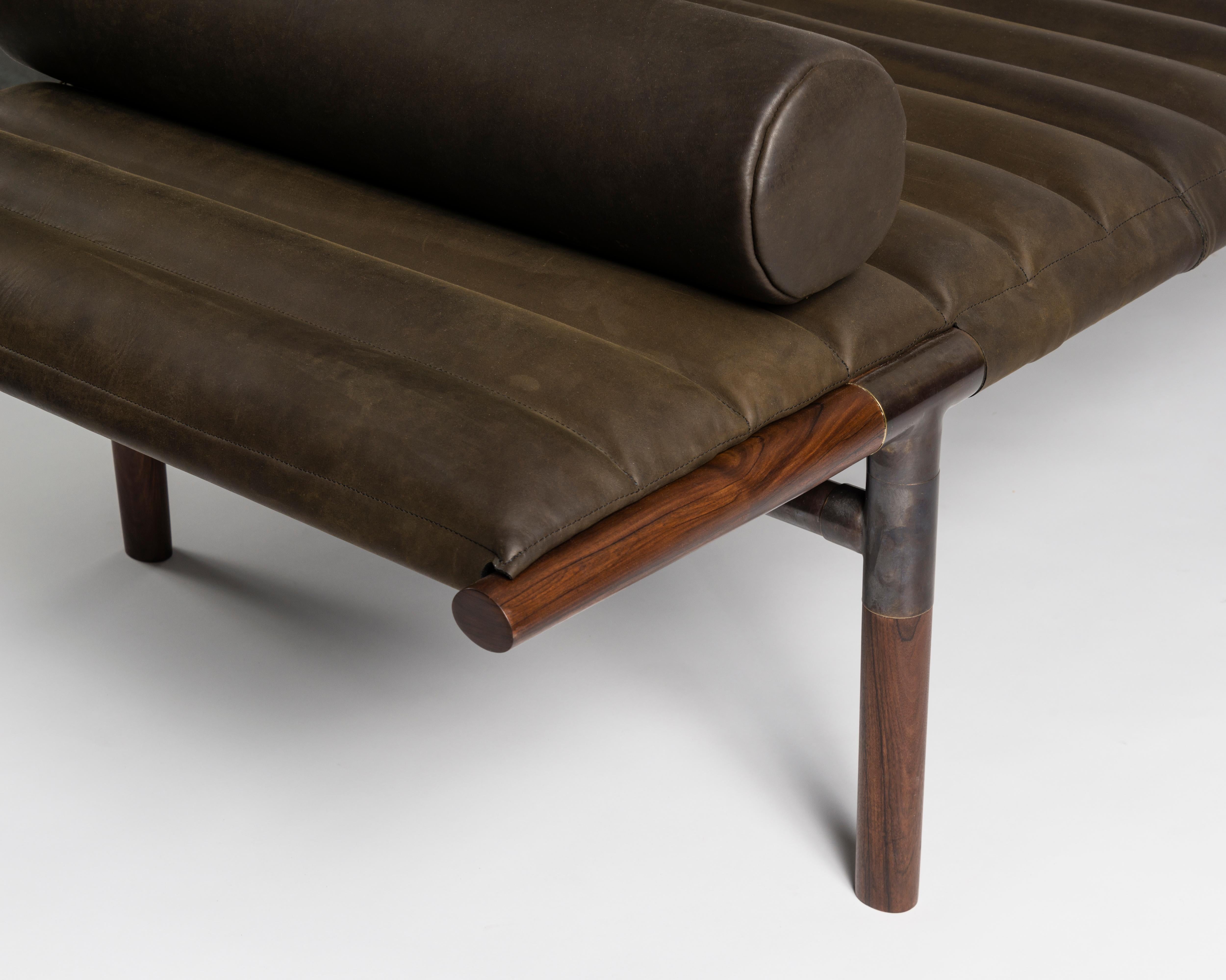Modern The EÆ Daybed in Horween leather with Ebonized Rosewood Legs and Blackened Brass For Sale