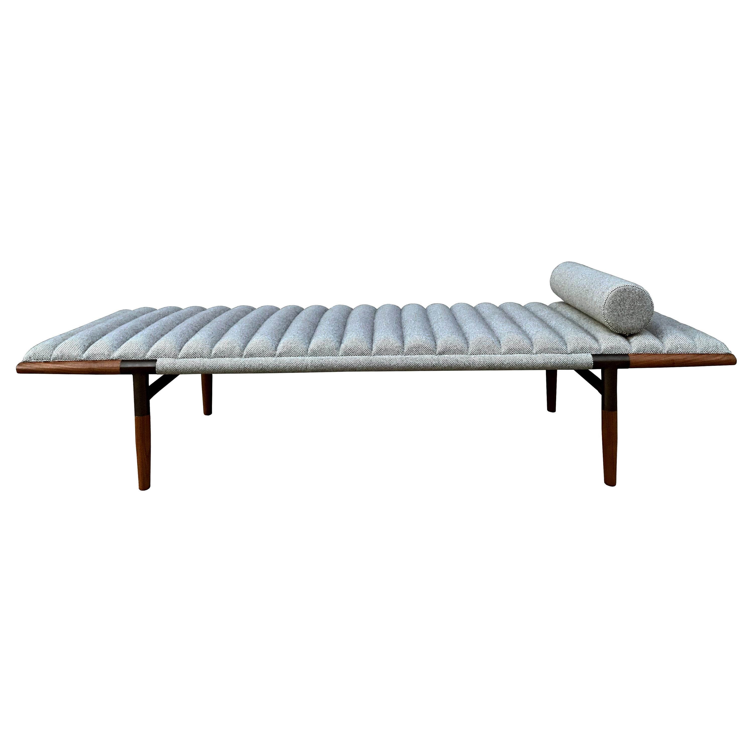 EÆ Daybed in Fortuny Wool, Walnut and Blackened Brass by Erickson Aesthetics For Sale