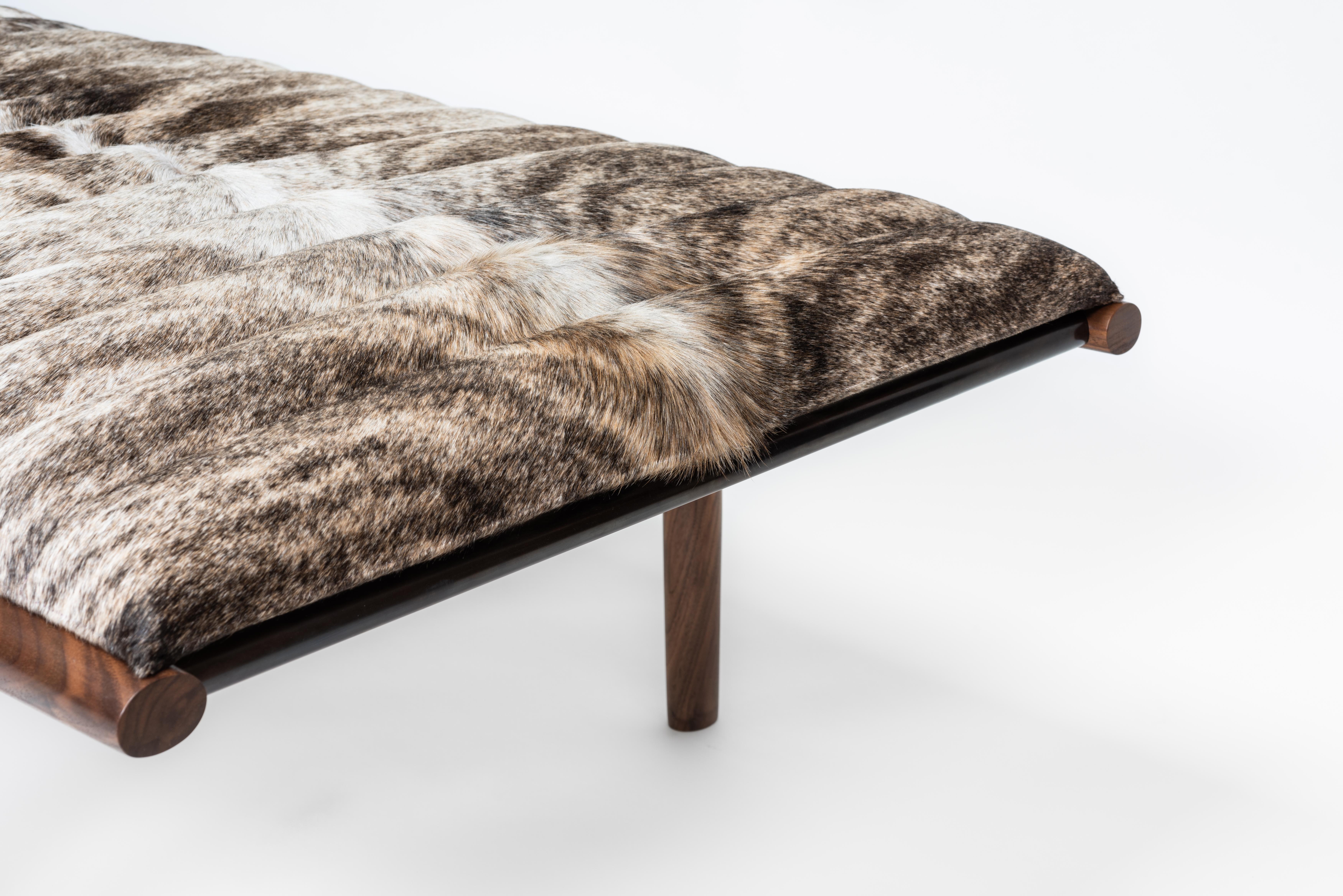 Modern EÆ Daybed in Grey Brindle Hide, Walnut, Blackened Brass by Erickson Aesthetics For Sale