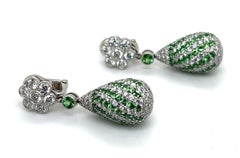 E-DDTS, Detachable Pear Shape Dome Drop Earrings with Diamond & Tsavorite