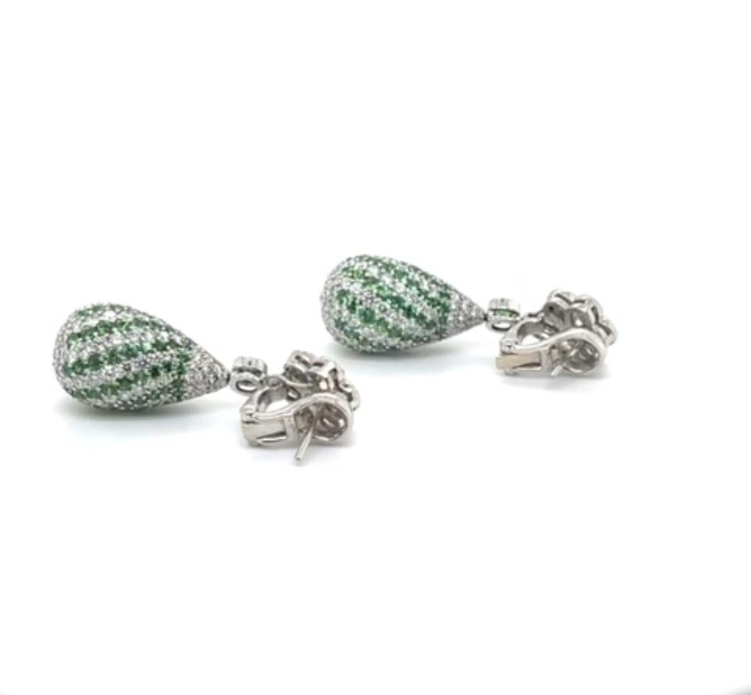 Women's E-DDTS, Detachable Pear Shape Dome Drop Earrings with Diamond & Tsavorite For Sale