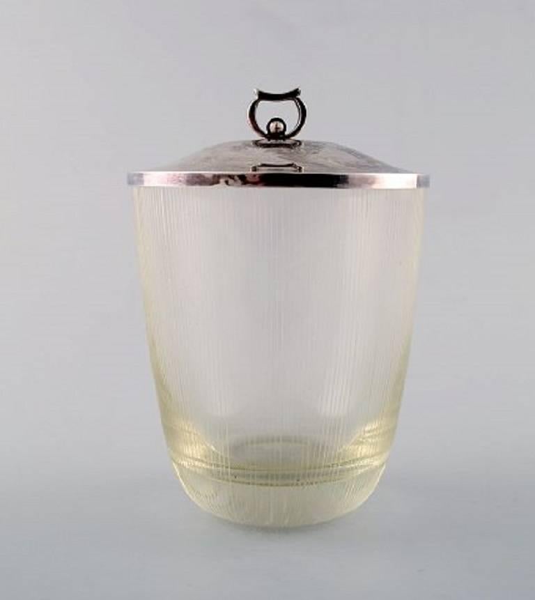 E. Dragsted, Danish Silversmith, Marmalade Jar of Art Glass with Lid