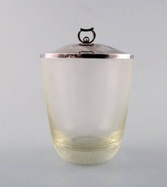 E. Dragsted, Danish Silversmith, Marmalade Jar of Art Glass with Lid and Spoon