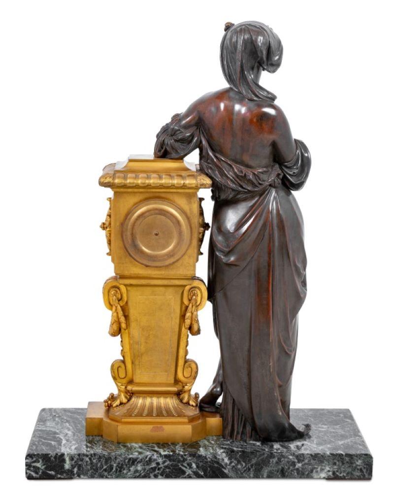 E. Dumaige Gilt and Patinated Bronze Figural Clock In Good Condition For Sale In Astoria, NY