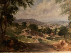 Rare English Landscape Oil Painting - Harrow on the Hill, 1883 by E. E. Bradley
