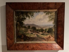 Rare peinture à l'huile de paysage anglais - Harrow on the Hill, 1883 par E. Bradley