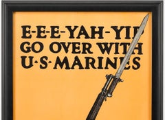 "E-E-E-YAH-YIP, Go Over With U.S. Marines" Vintage WWI Poster by C.B. Falls