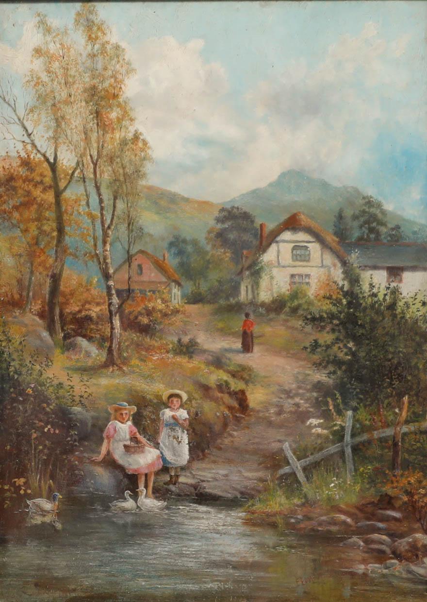 E. Edwards - Olio del primo Novecento, Nutrire le anatre in vendita 1
