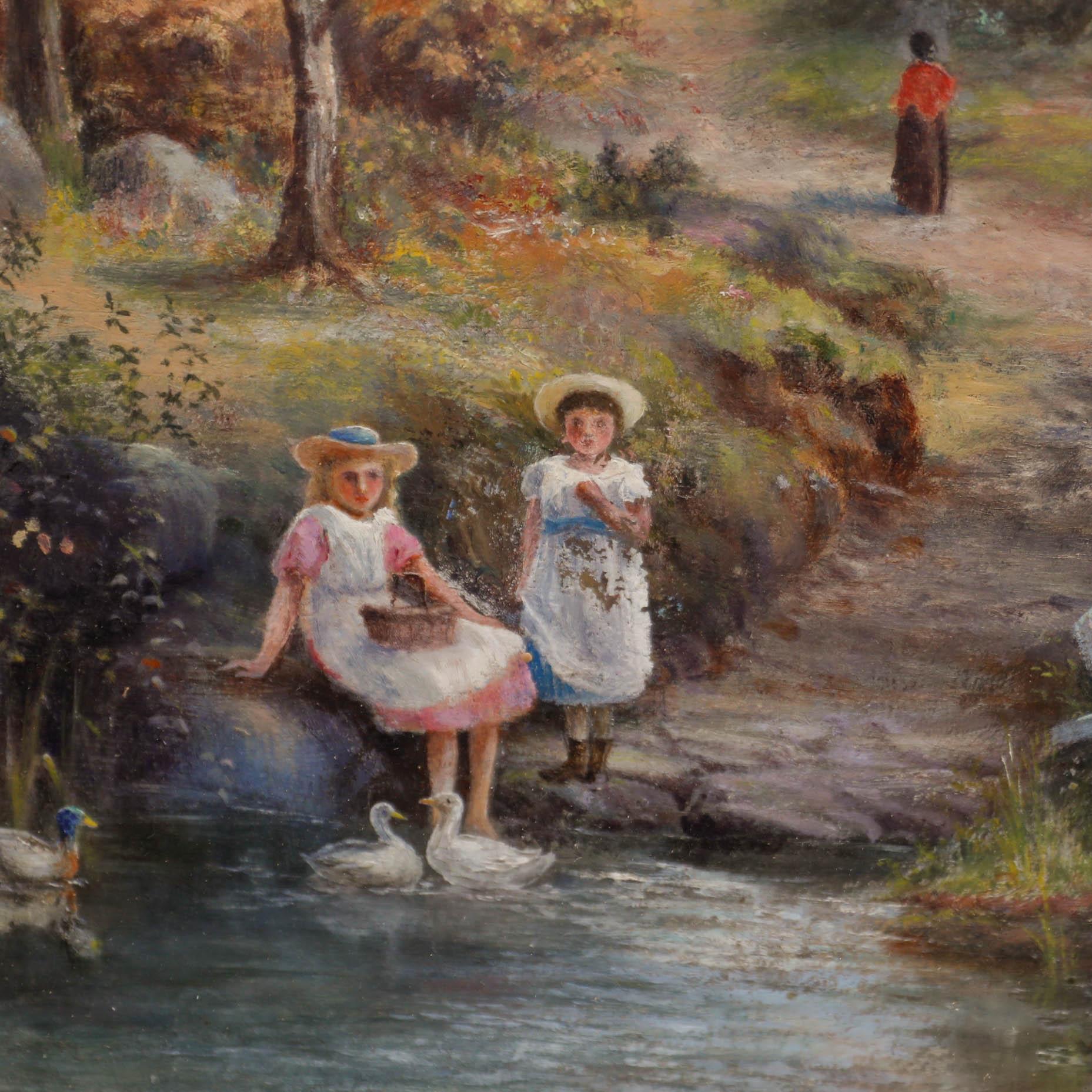 E. Edwards - Olio del primo Novecento, Nutrire le anatre in vendita 4