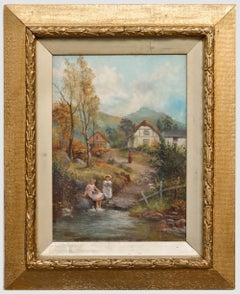 E. Edwards – Ölgemälde, „ Feeding The Ducks“, frühes 20. Jahrhundert