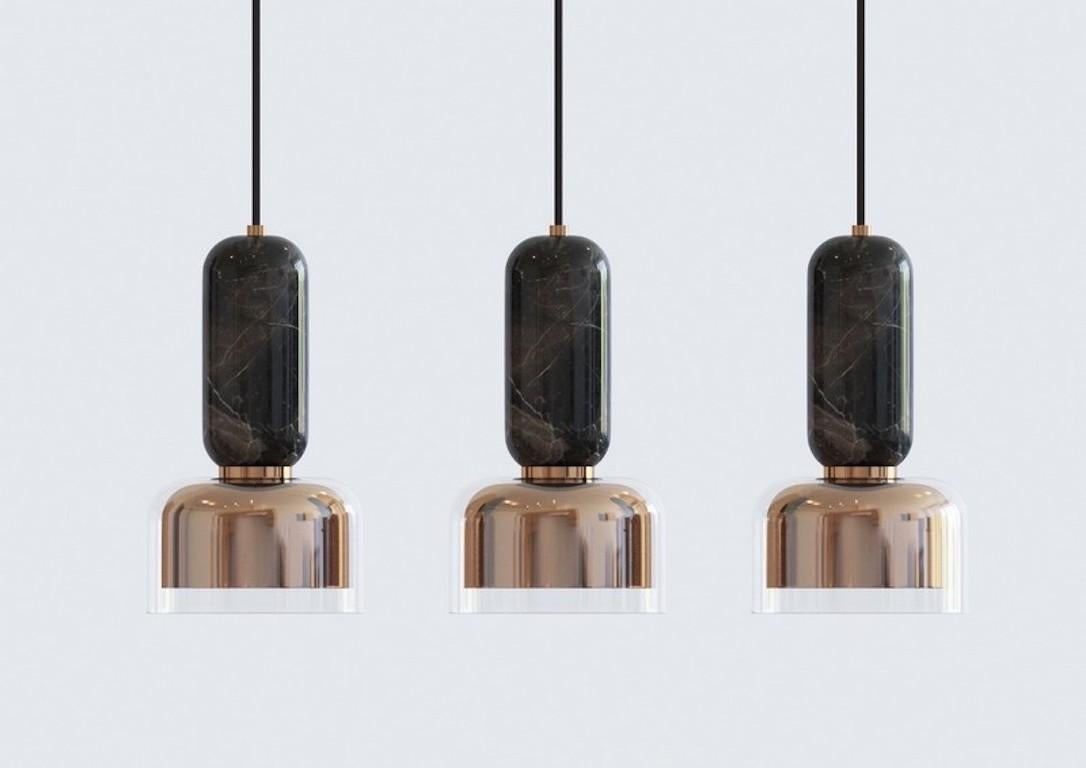 Organique E. Elizarova pour Matlight - Lampe à suspension italienne noire en verre, marbre et laiton