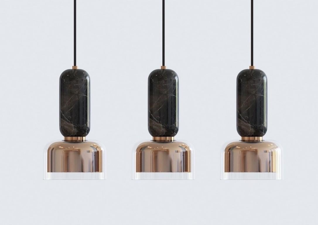 Hand-Crafted E. Elizarova Italian Minimalist Black Marble Glass & Brass Modern Pendant Light