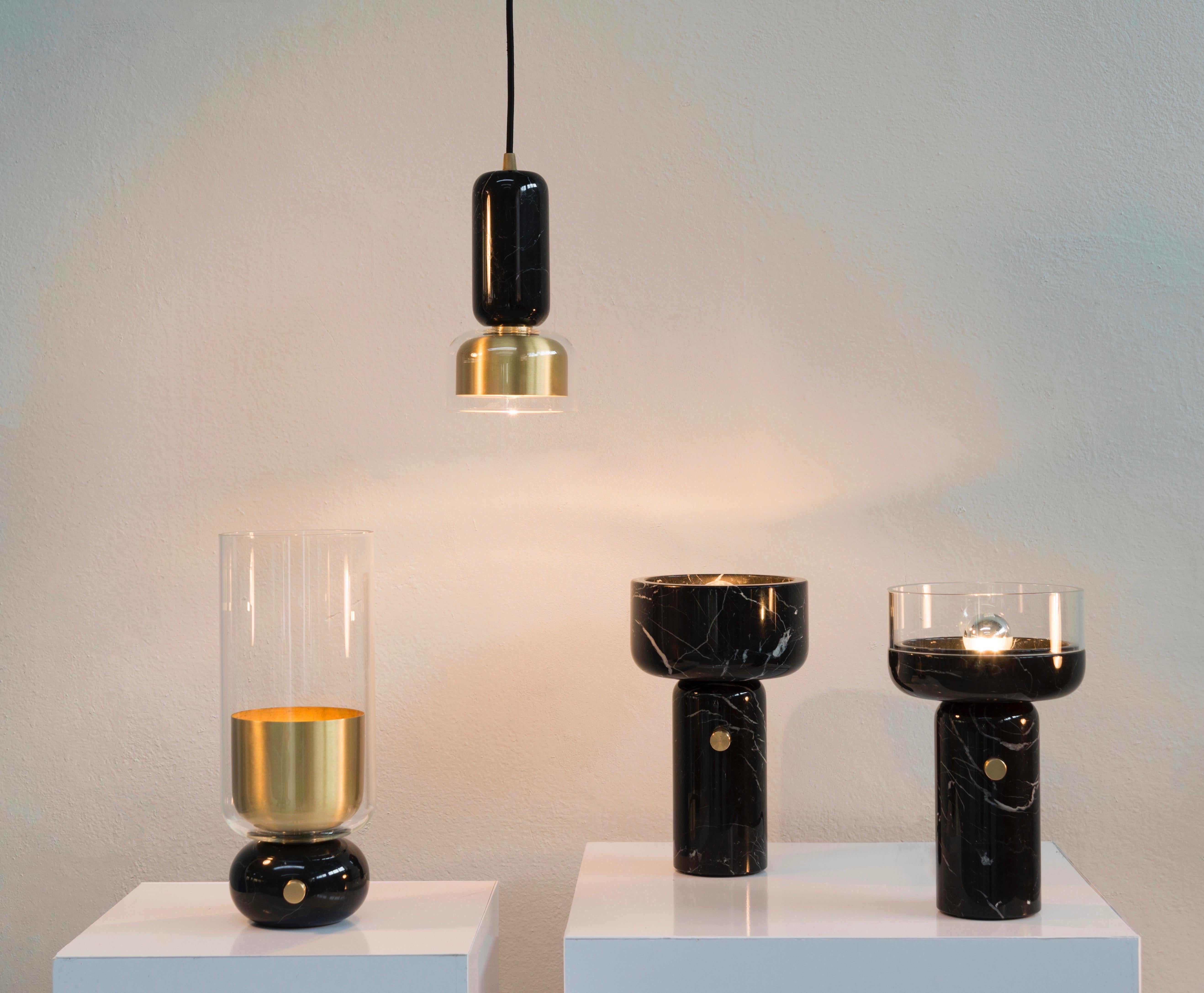 Hand-Crafted E. Elizarova for Matlight Italian Black Marble Glass and Brass Flute Table Lamp