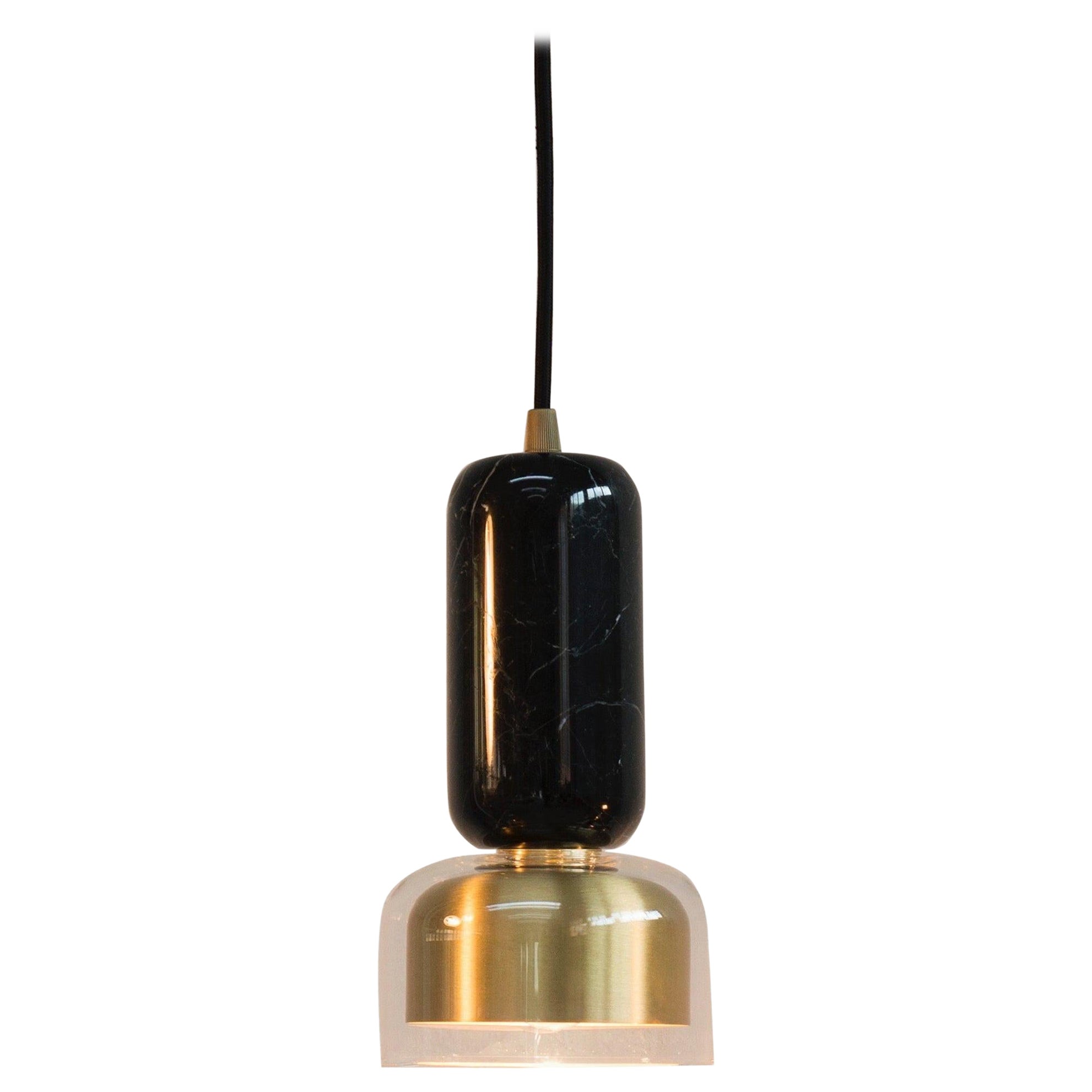 E. Elizarova Italian Minimalist Black Marble Glass & Brass Modern Pendant Light