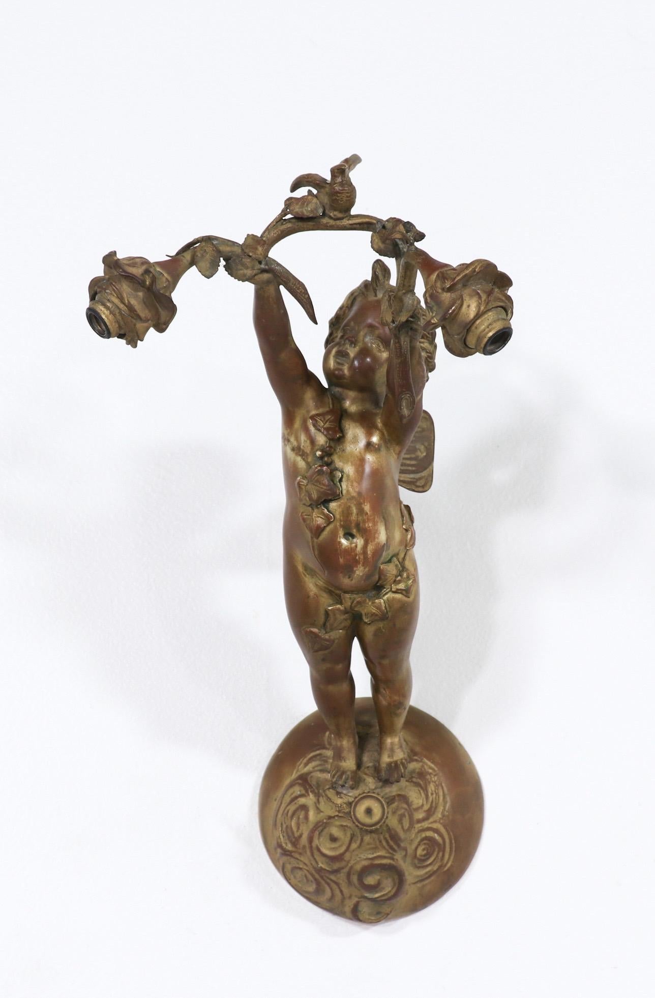 Baroque E. F. Caldwell Bronze-Doré Putti Sconces