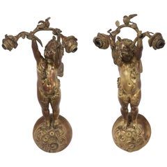 E. F. Caldwell Bronze-Doré Putti Sconces