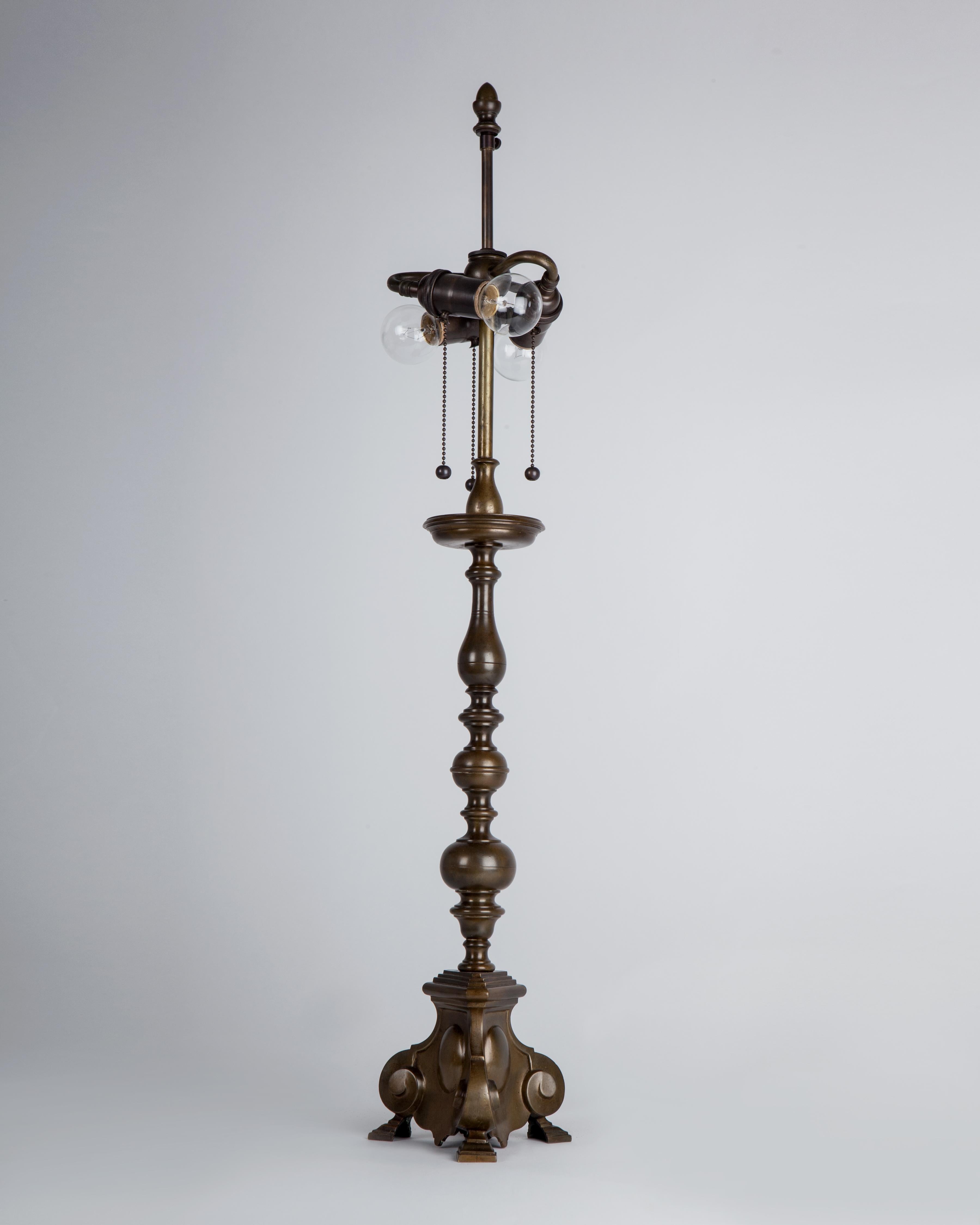 Baroque Antique Bronze Lamp with Baluster Form Body by E. F. Caldwell, Circa 1920s For Sale