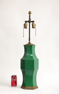 E. F. Caldwell Chinese Green Crackle Porcelain & Ormolu Mounted Lamp
