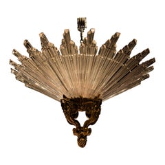 E. F. Caldwell & Co. Gilt Bronze & Crystal "Sunburst" Chandelier