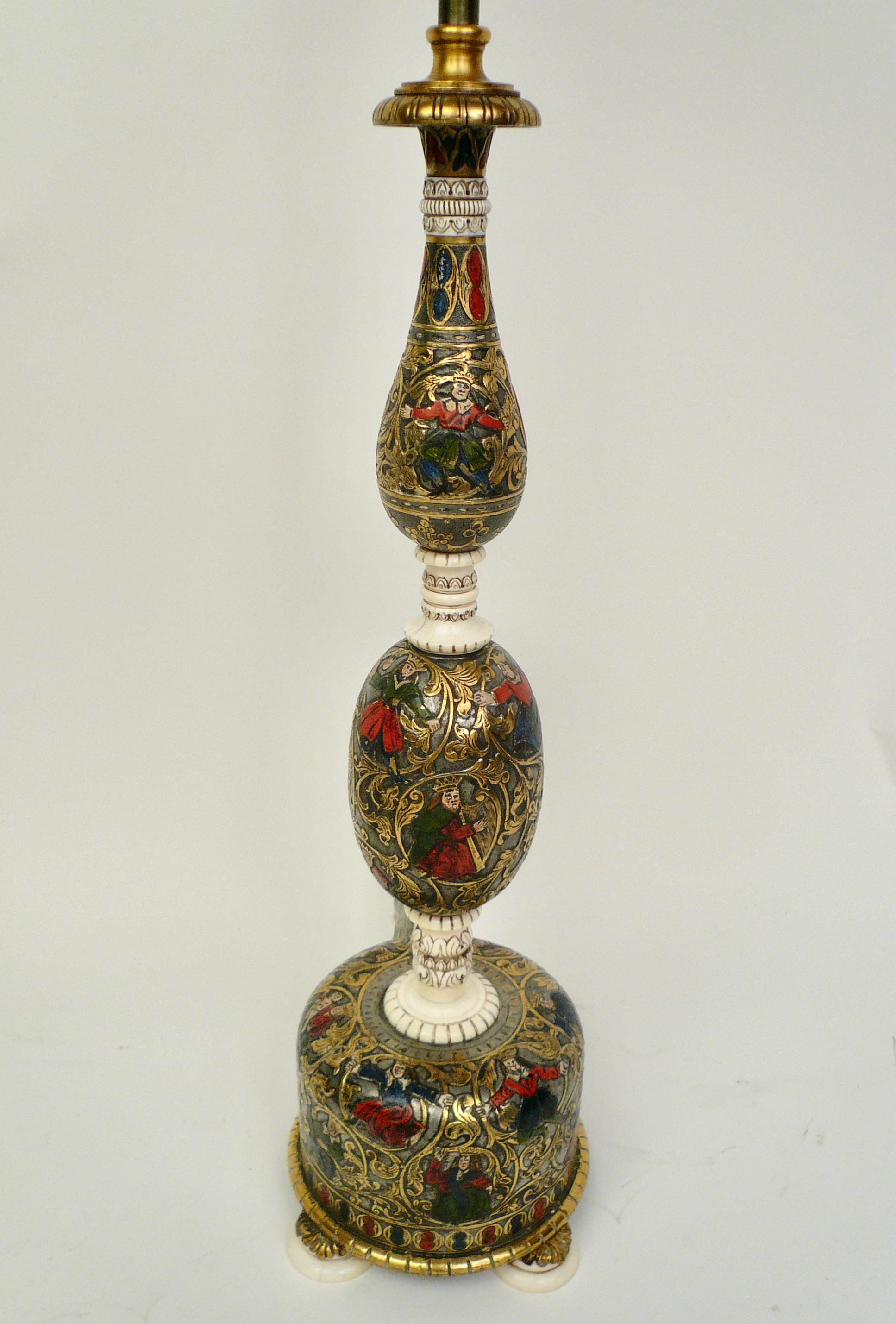 E. F. Caldwell Gilt and Silvered Bronze Polychrome Table Lamp 2