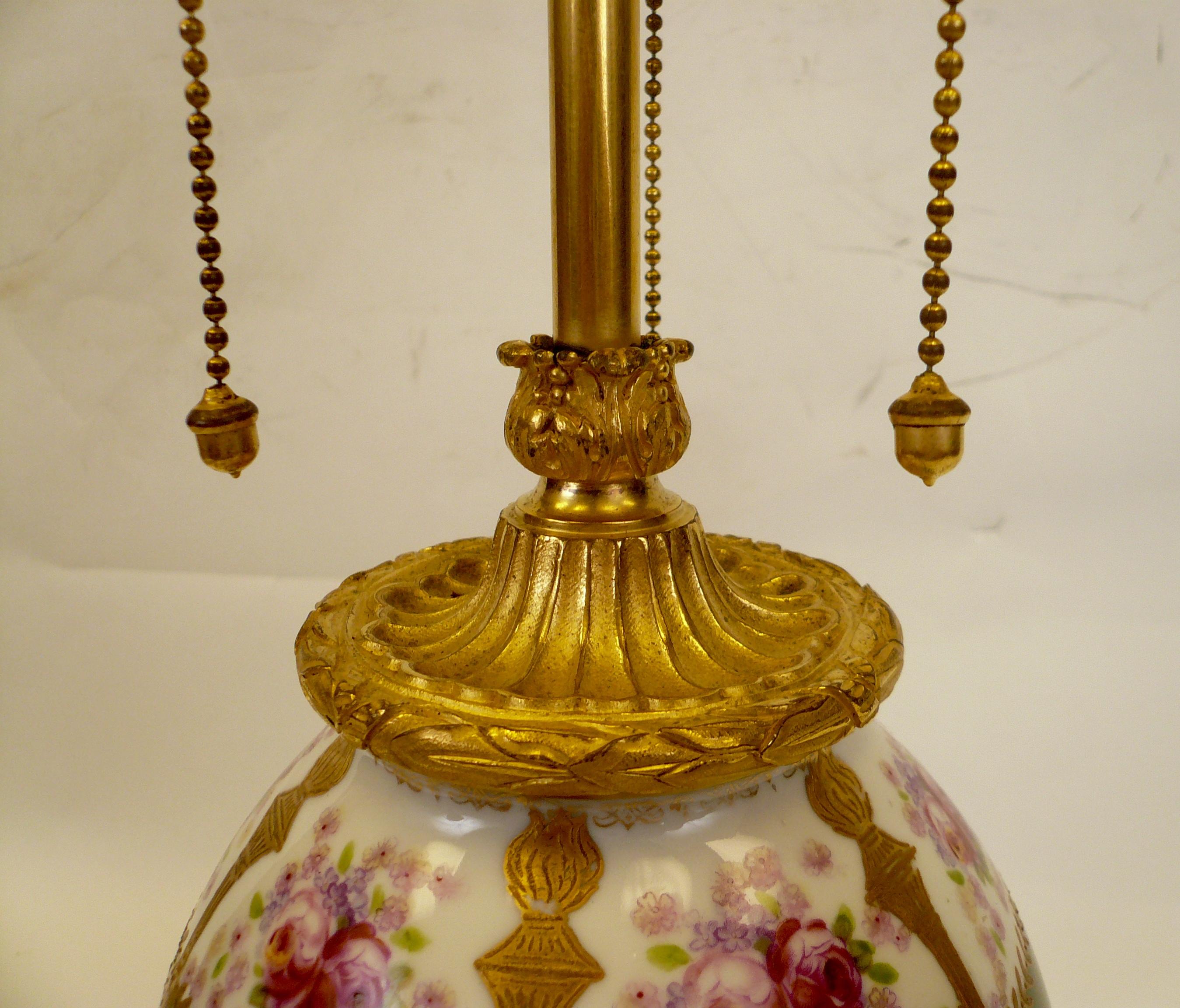 American E F Caldwell Gilt Bronze Mounted Porcelain Lamp Base