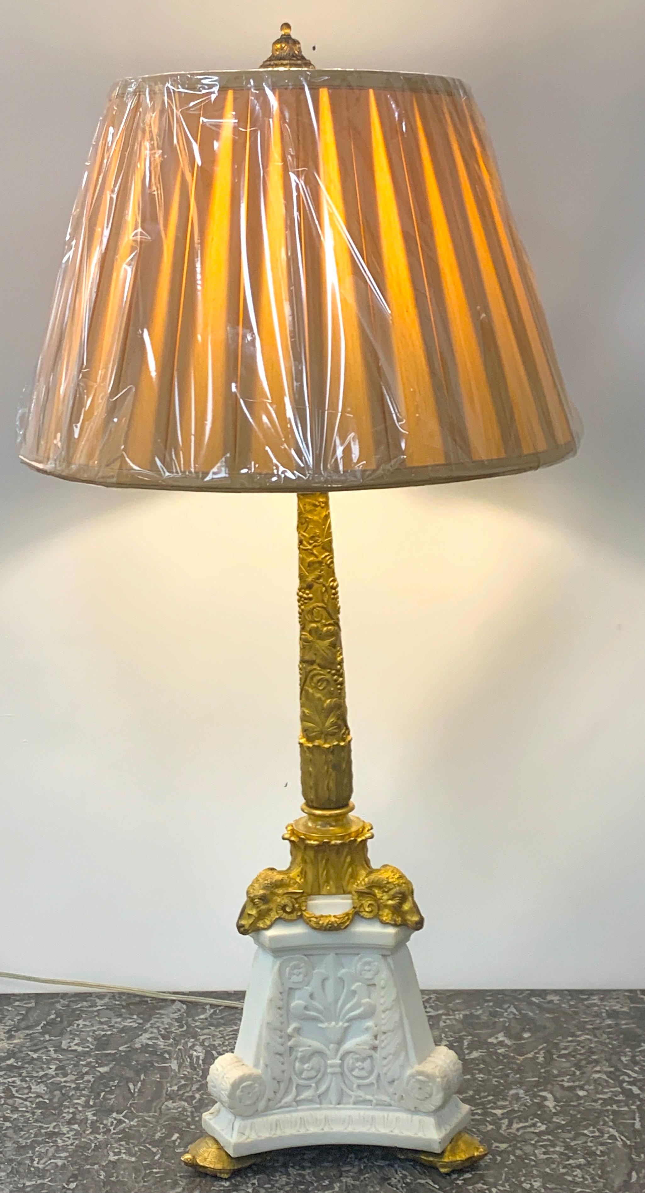 E. F. Caldwell Ormolu & Carved Marble Neoclassical Lamp, with Turtle Feet For Sale 6