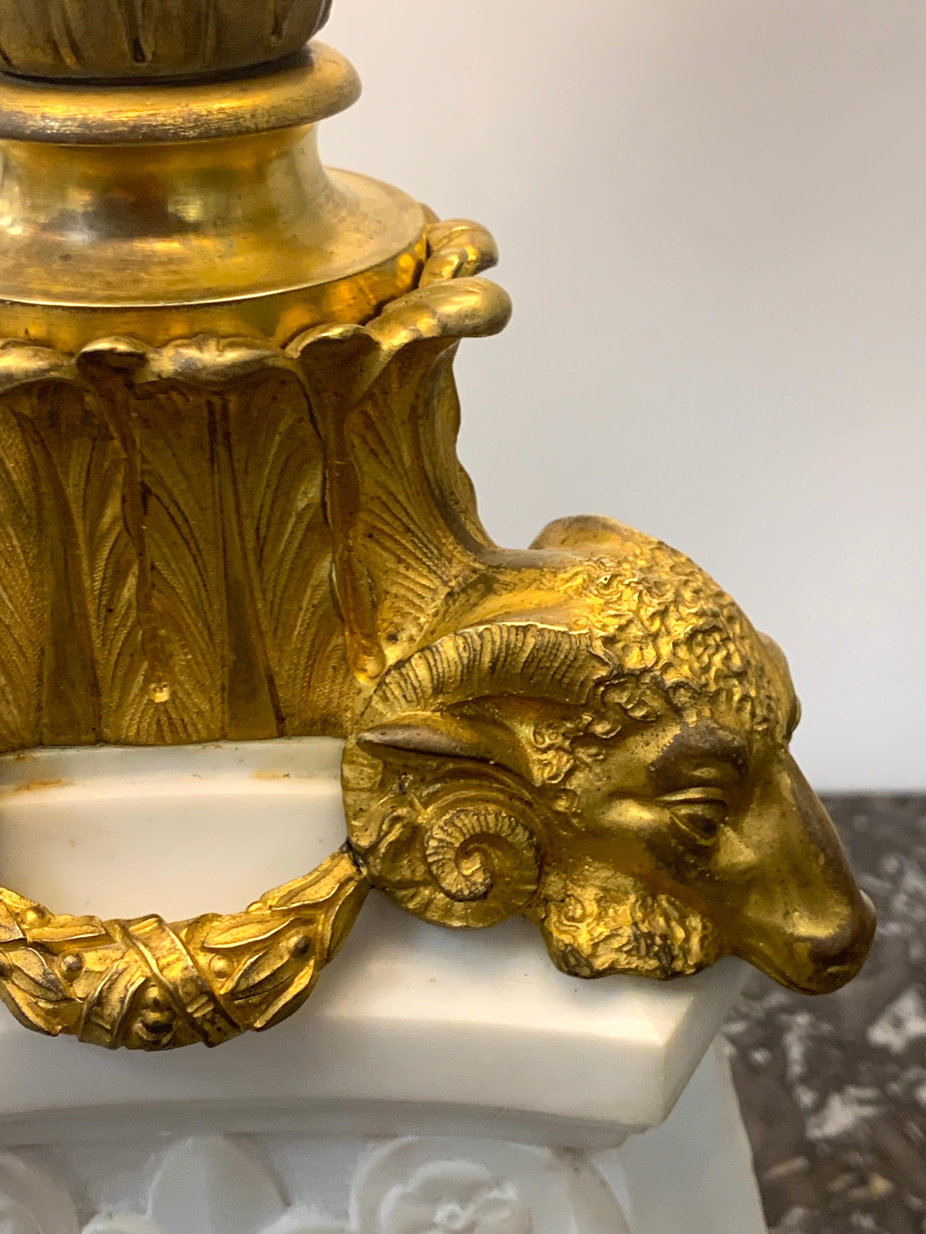 20th Century E. F. Caldwell Ormolu & Carved Marble Neoclassical Lamp, with Turtle Feet For Sale