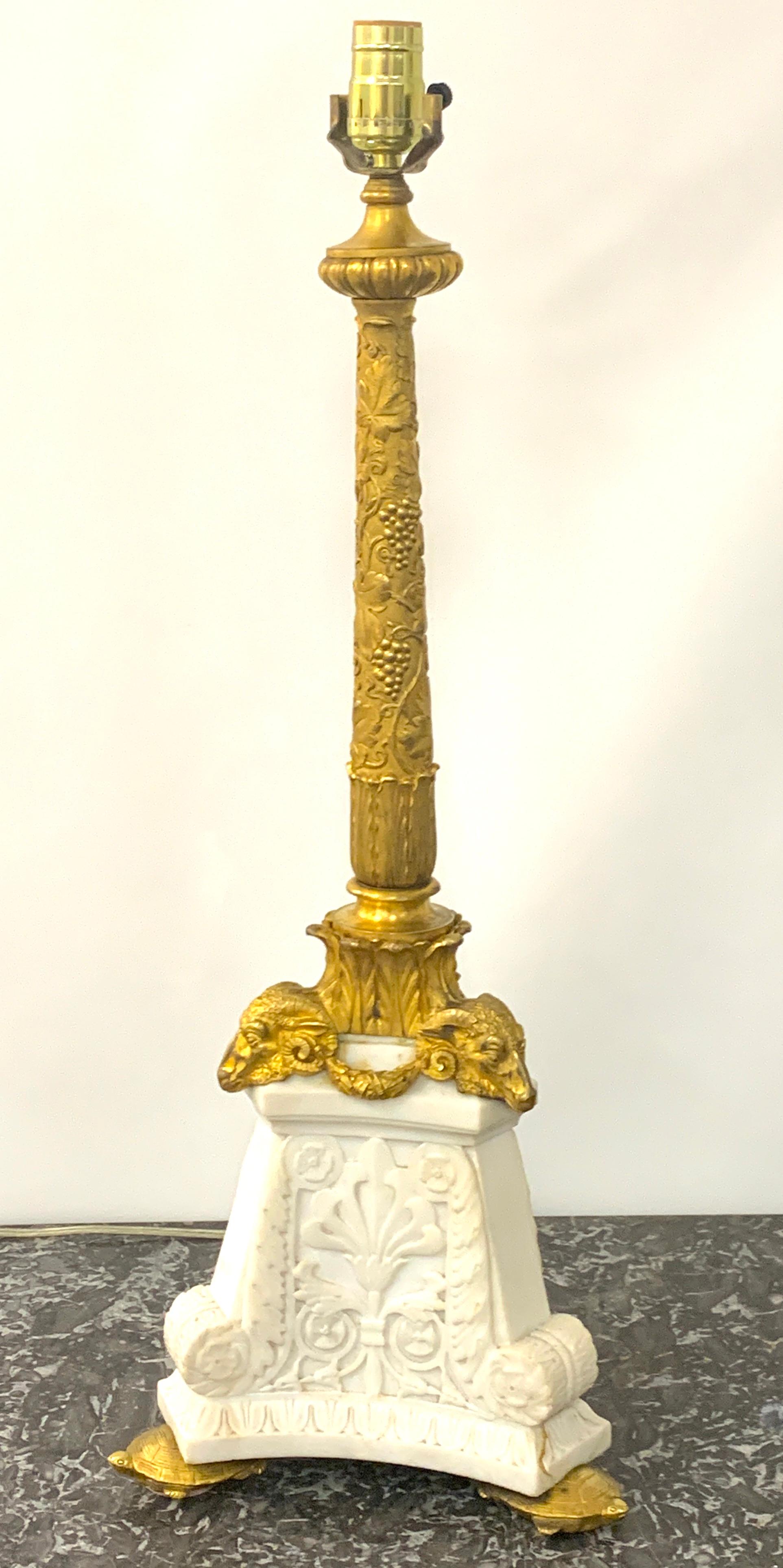 E. F. Caldwell Ormolu & Carved Marble Neoclassical Lamp, with Turtle Feet For Sale 2