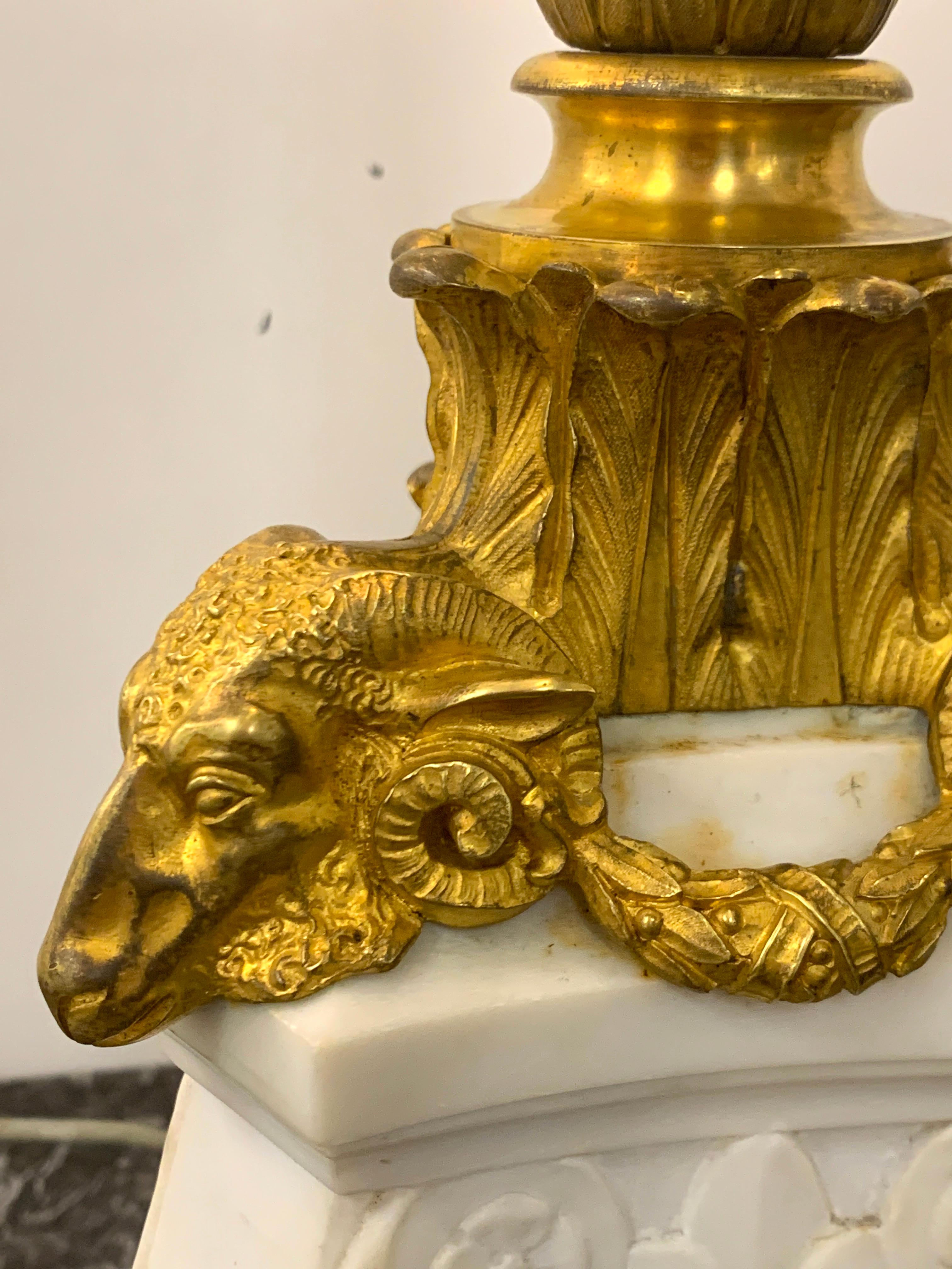 E. F. Caldwell Ormolu & Carved Marble Neoclassical Lamp, with Turtle Feet For Sale 4