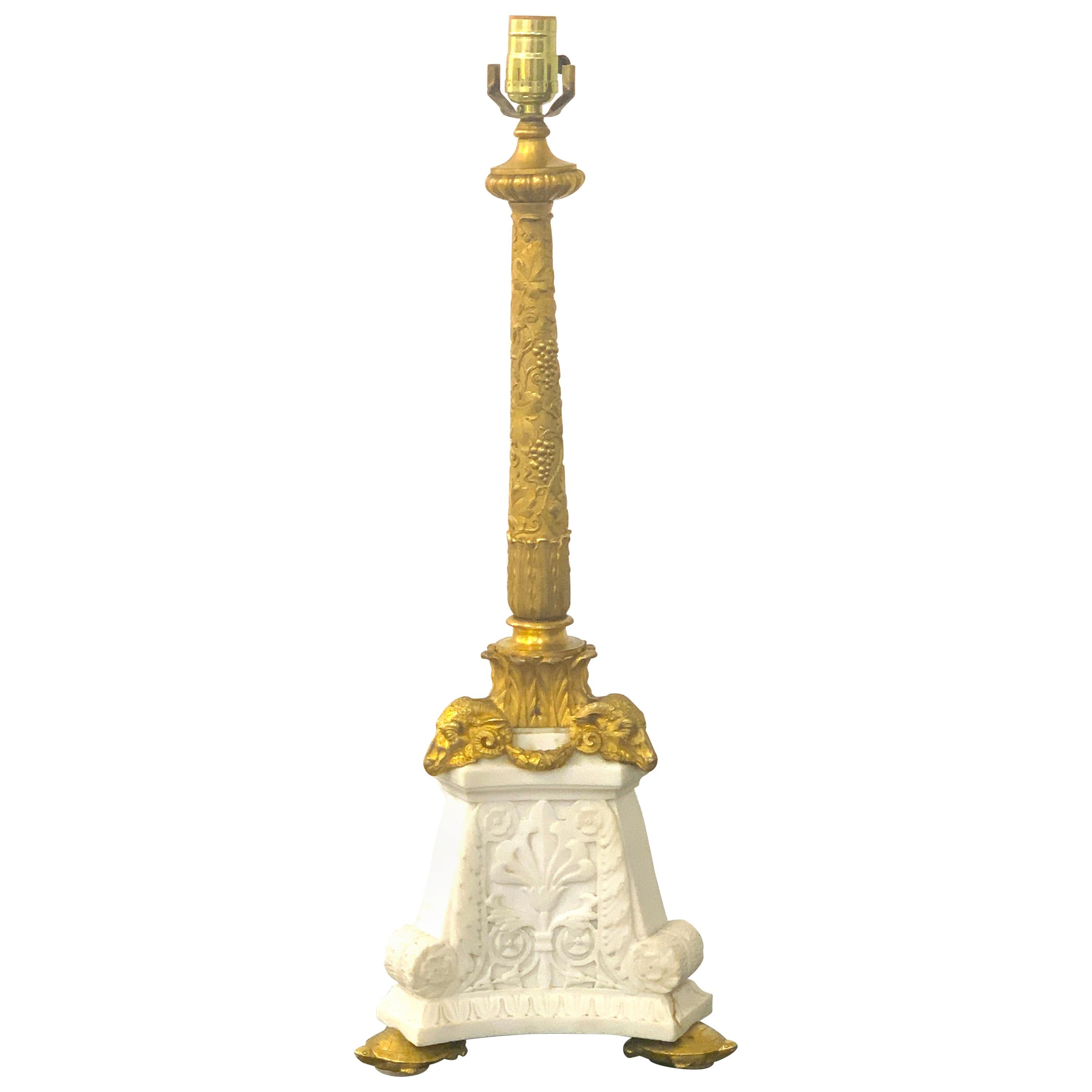 E. F. Caldwell Ormolu & Carved Marble Neoclassical Lamp, with Turtle Feet For Sale