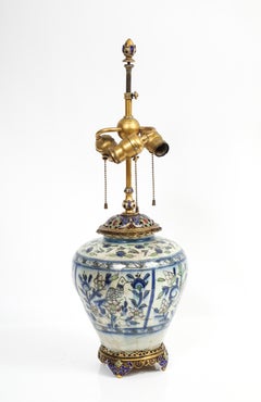 Orientalist, Islamic Persian Ceramic & Ormolu Enameled Table Lamp, E.F. Caldwell