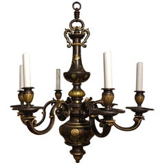 Antique E F Caldwell Six-Light Flemish Style Bronze Gilded Chandelier, circa 1920s