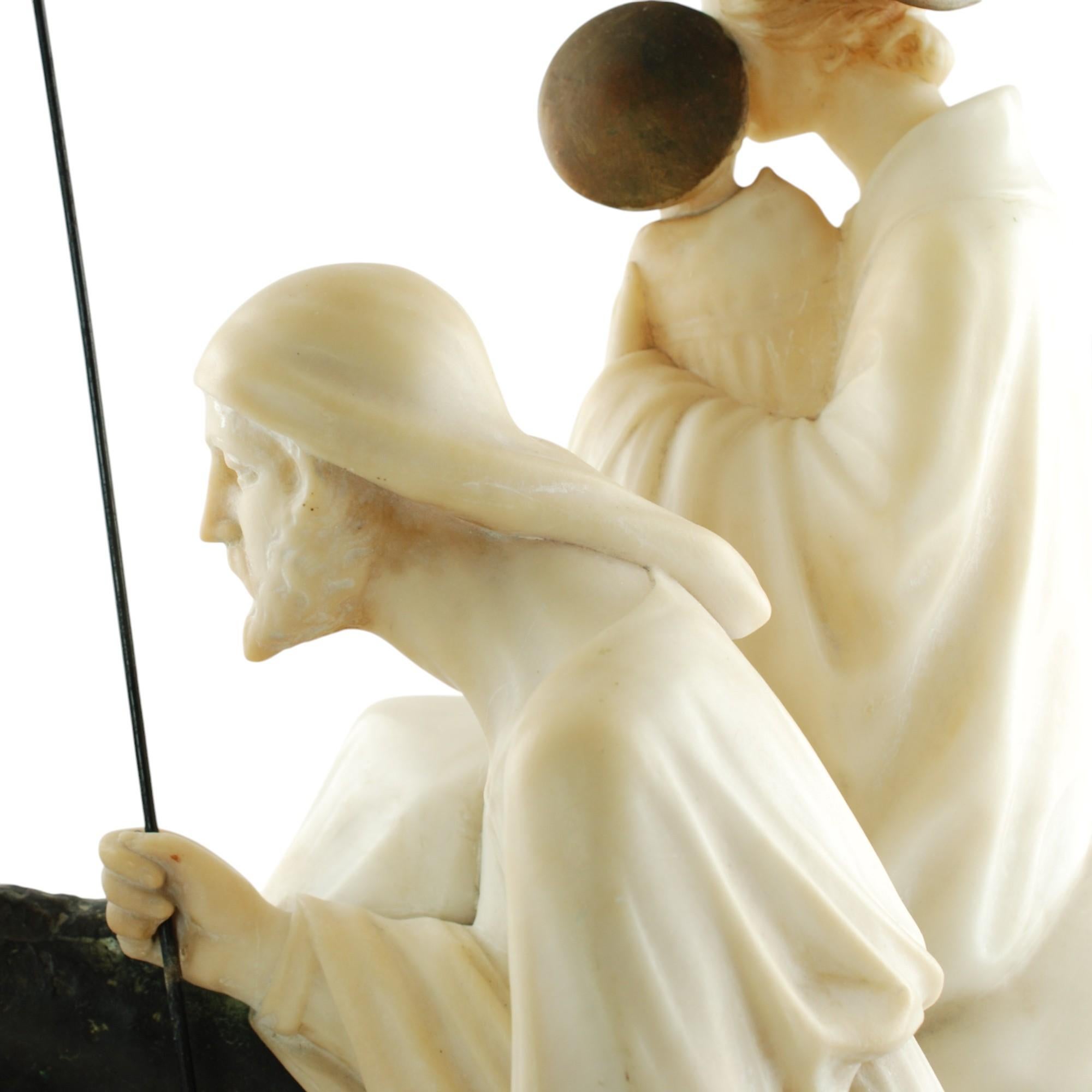 Alabaster-, Bronze- und Marmor-Skulptur der Heiligen Familie Fiaschi in Ägypten im Angebot 1