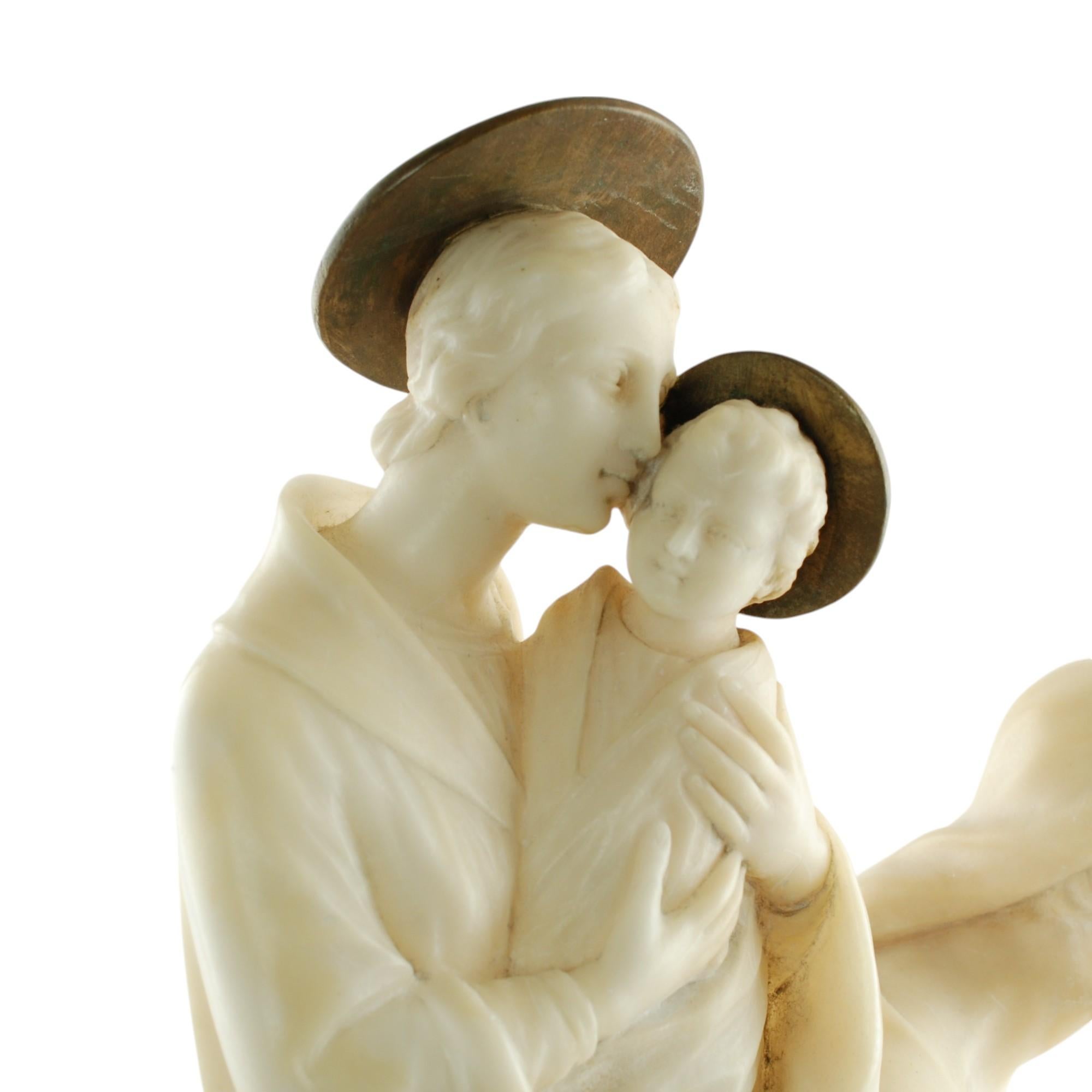 Alabaster-, Bronze- und Marmor-Skulptur der Heiligen Familie Fiaschi in Ägypten (Geschnitzt) im Angebot