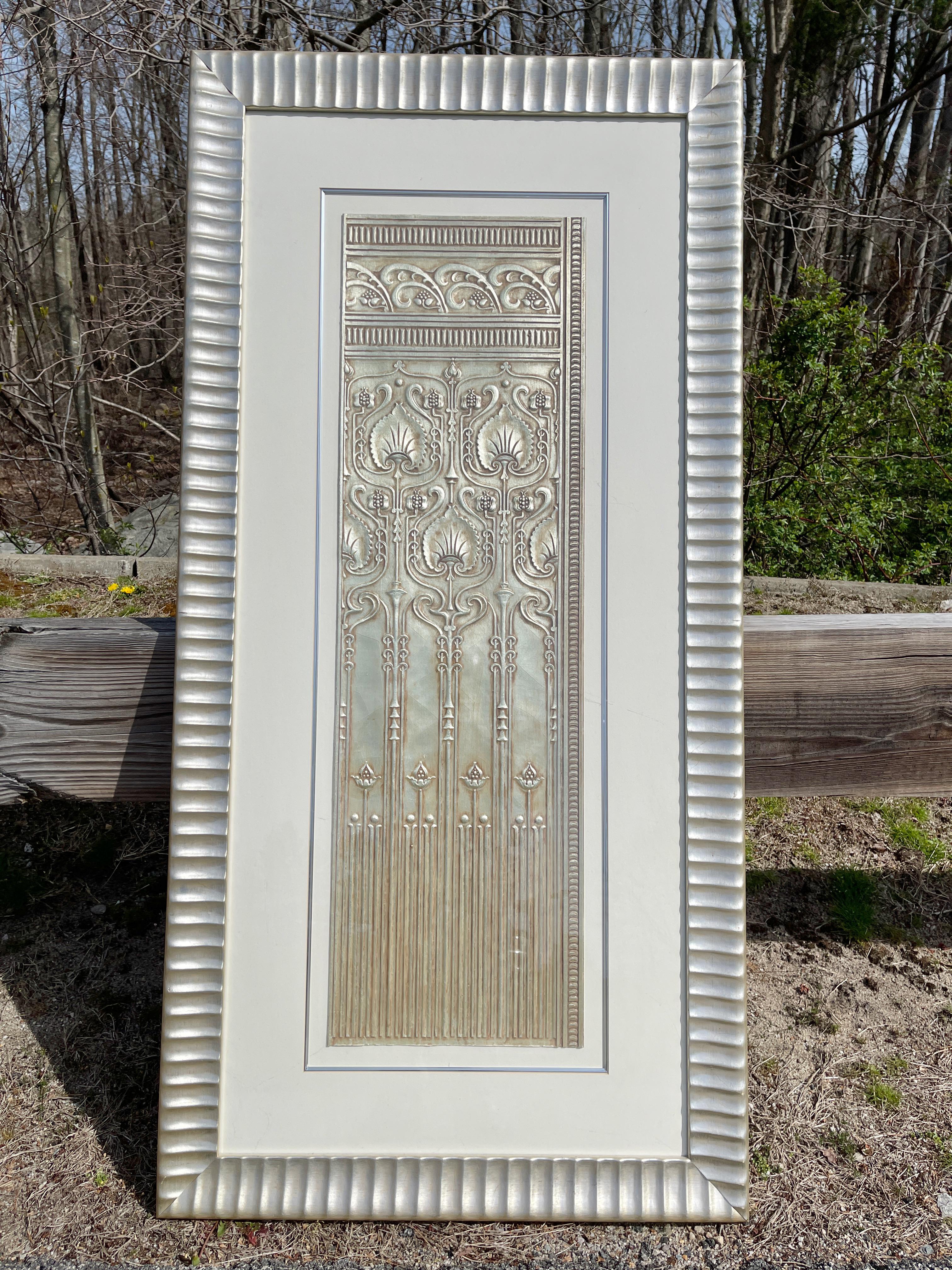Post-Modern E. G. Cody Framed and Embossed Pewter Plate Panel For Sale