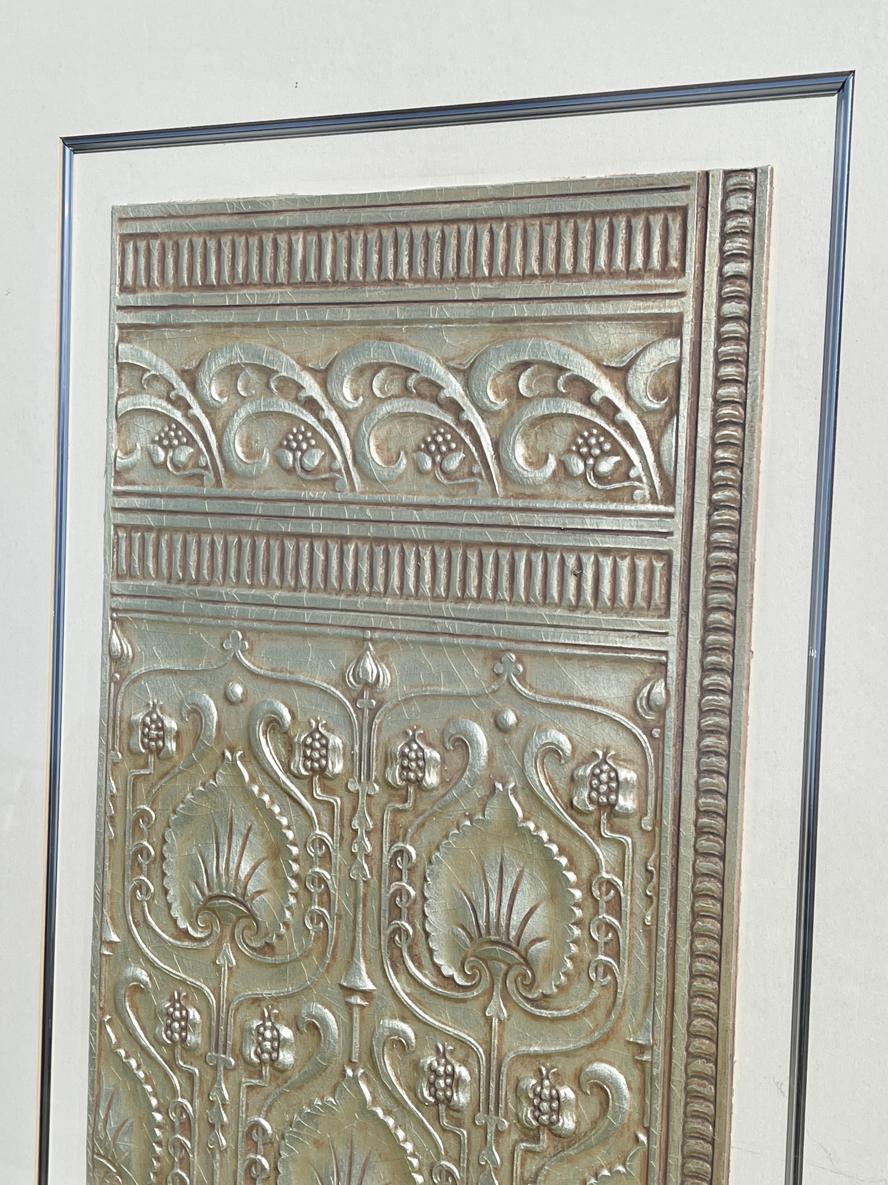 Glass E. G. Cody Framed and Embossed Pewter Plate Panel For Sale