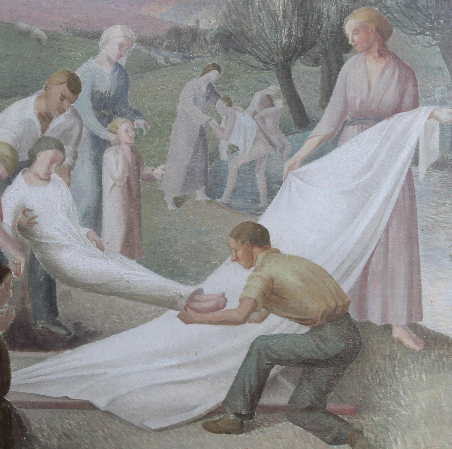 The Entombment - British art 30's oil painting religious landscape Jesus angels For Sale 1