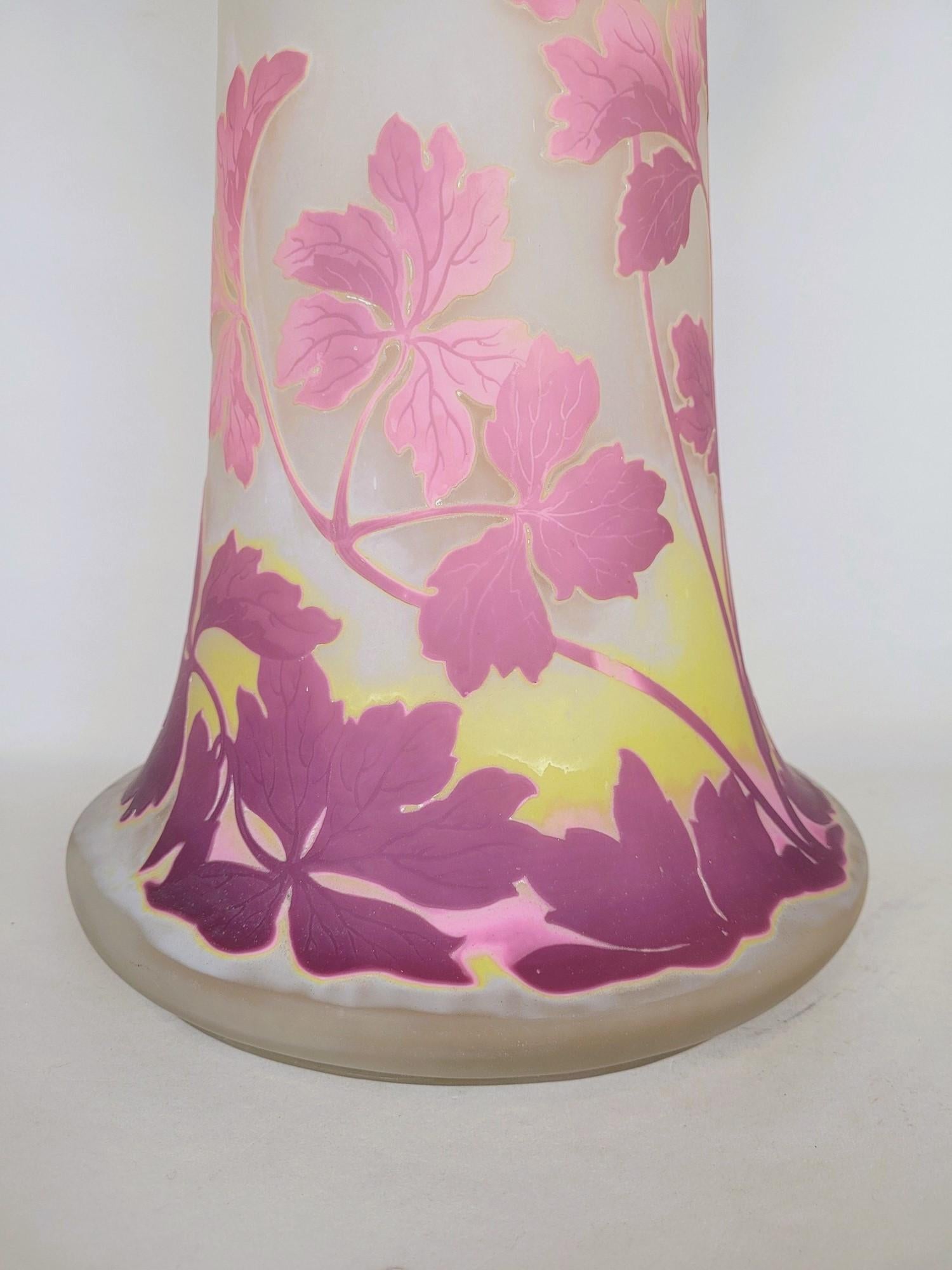 E Gallé, Large Vase With Comumbines, Art Nouveau For Sale 7