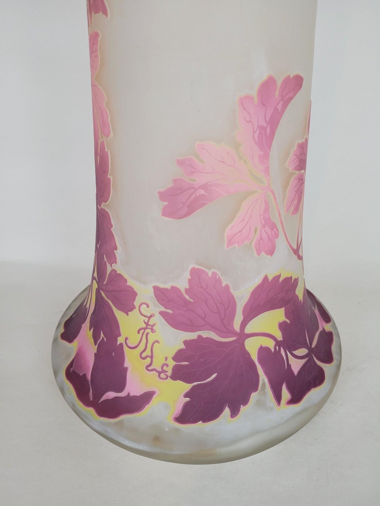 E Gallé, Large Vase With Comumbines, Art Nouveau For Sale 2