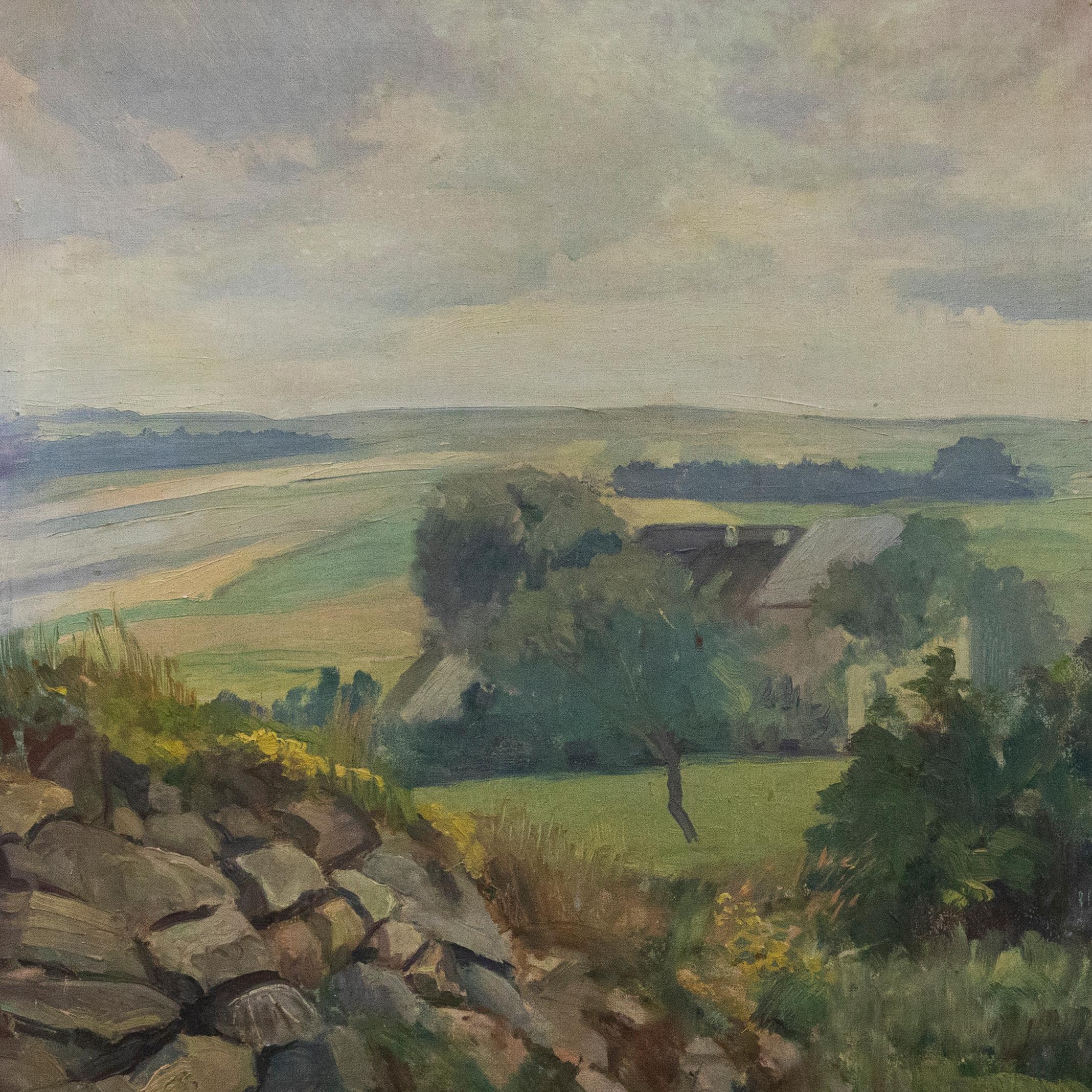 E. Giesseng - Mid 20th Century Oil, View of the Valley For Sale 3