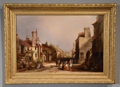 Antique Oil Painting by E Godby "A Village HIgh Street"